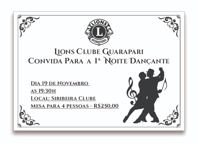 1ª Noite Dançante: arrecadação do evento será destinada as ações do Lions Clube Guarapari