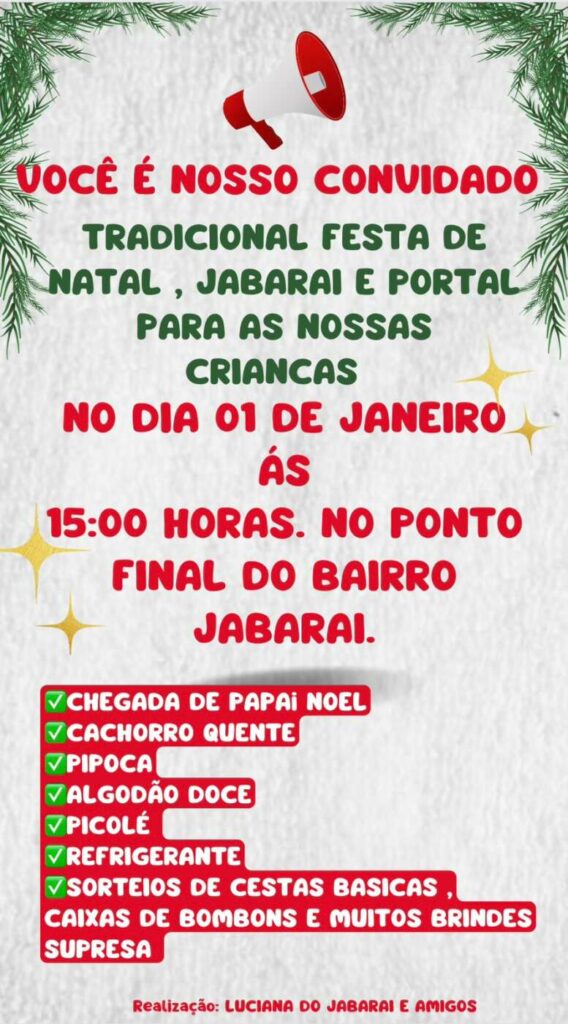 Adiada, festa de Natal das crianças do Jabaraí e Portal acontece neste domingo (01), em Guarapari