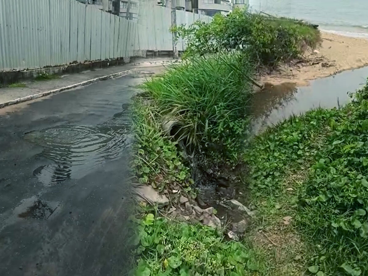 Vídeo: moradores registram vazamento de esgoto indo em direção à praia de Guaibura, em Guarapari
