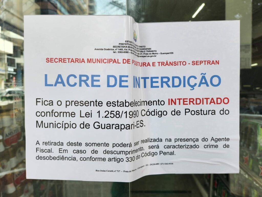 Supermercado com alvará vencido é interditado em Guarapari