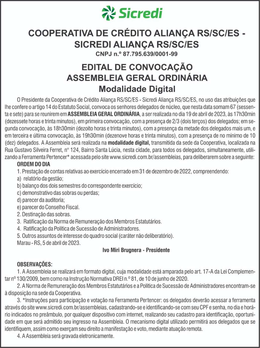 Sicredi – Edital de Convocação