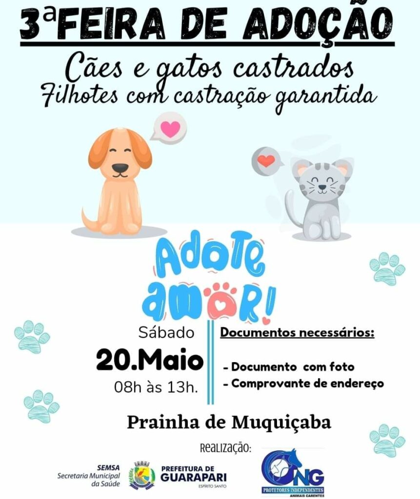 ONG realiza feira de adoção de animais neste sábado (20) em Guarapari