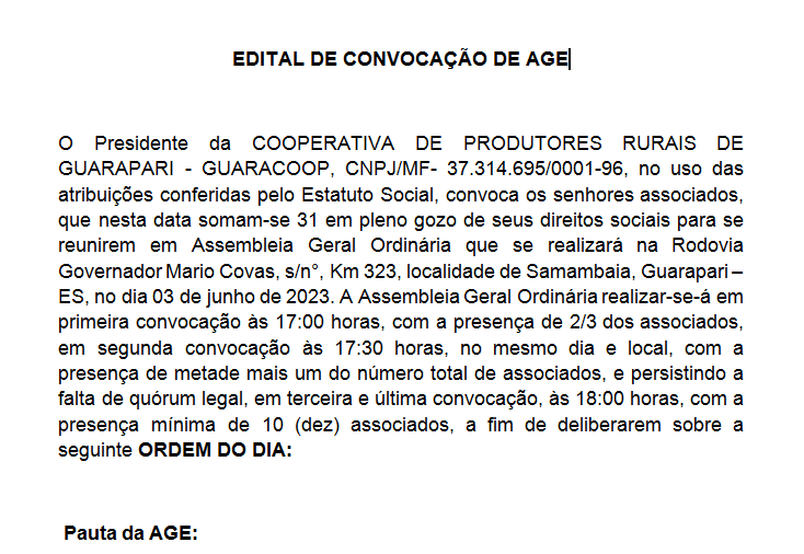EDITAL DE CONVOCAÇÃO DE AGE