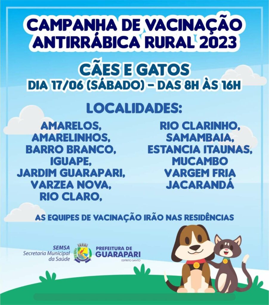 2ª fase da vacinação antirrábica na zona rural de Guarapari acontece nesse sábado (17)