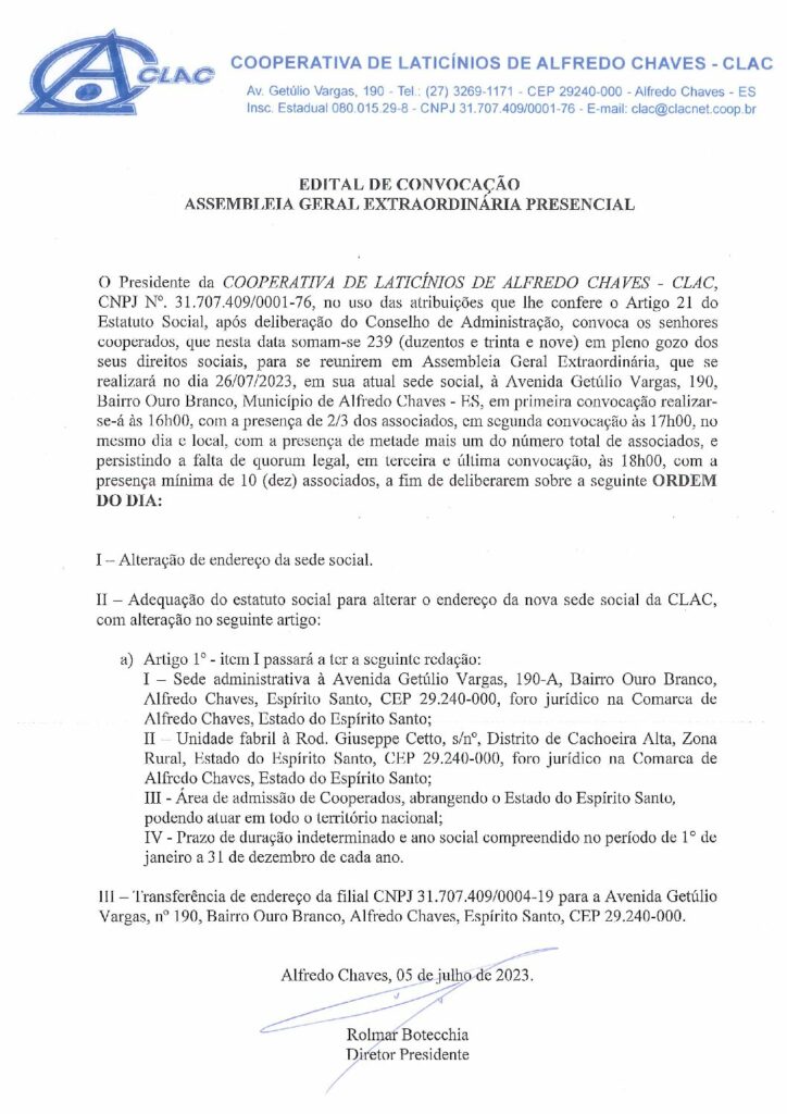 EDITAL DE CONVOCAÇÃO ASSEMBLEIA GERAL EXTRAORDINÁRIA PRESENCIAL
