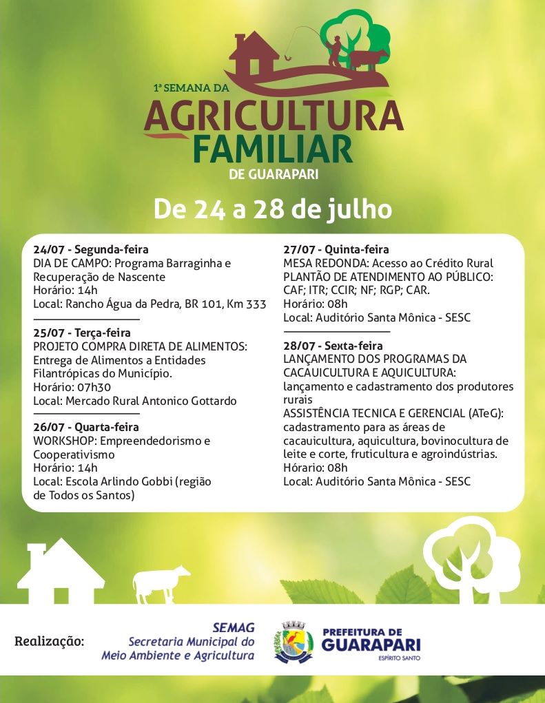Guarapari promove Semana da Agricultura Familiar a partir da próxima segunda (24)