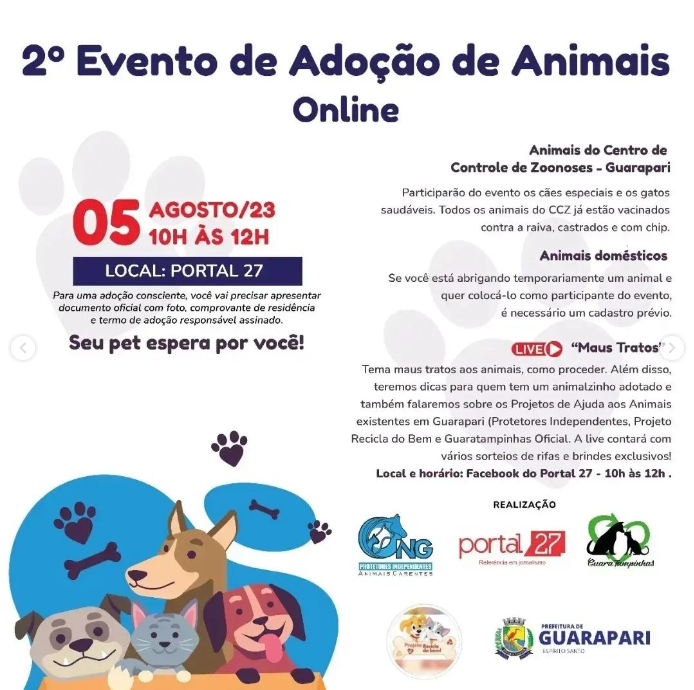 image 3 - Live de adoção de animais acontece nesse sábado (05) em Guarapari