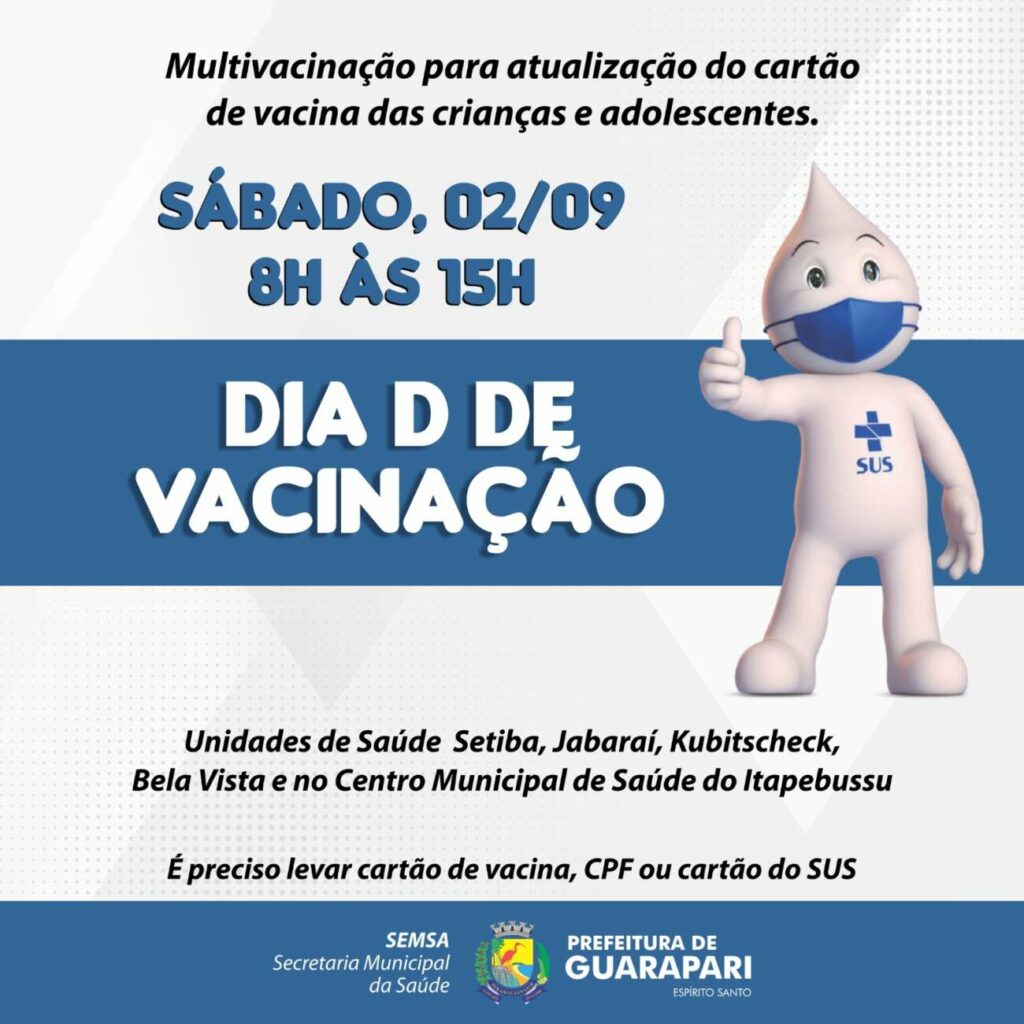 Guarapari: Dia D de Multivacinação para crianças e adolescentes nesse sábado (02)