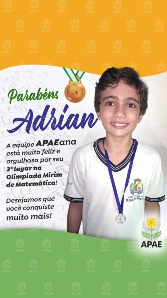 WhatsApp Image 2024 02 27 at 08.57.48 1 - Aluno da APAE Guarapari conquista 3º lugar em Olimpíada de Matemática