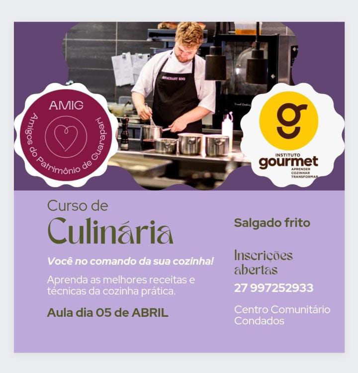 AMIG Curso culinaria - Parceria entre ONG e instituto oferta curso de culinária a preço popular em Guarapari