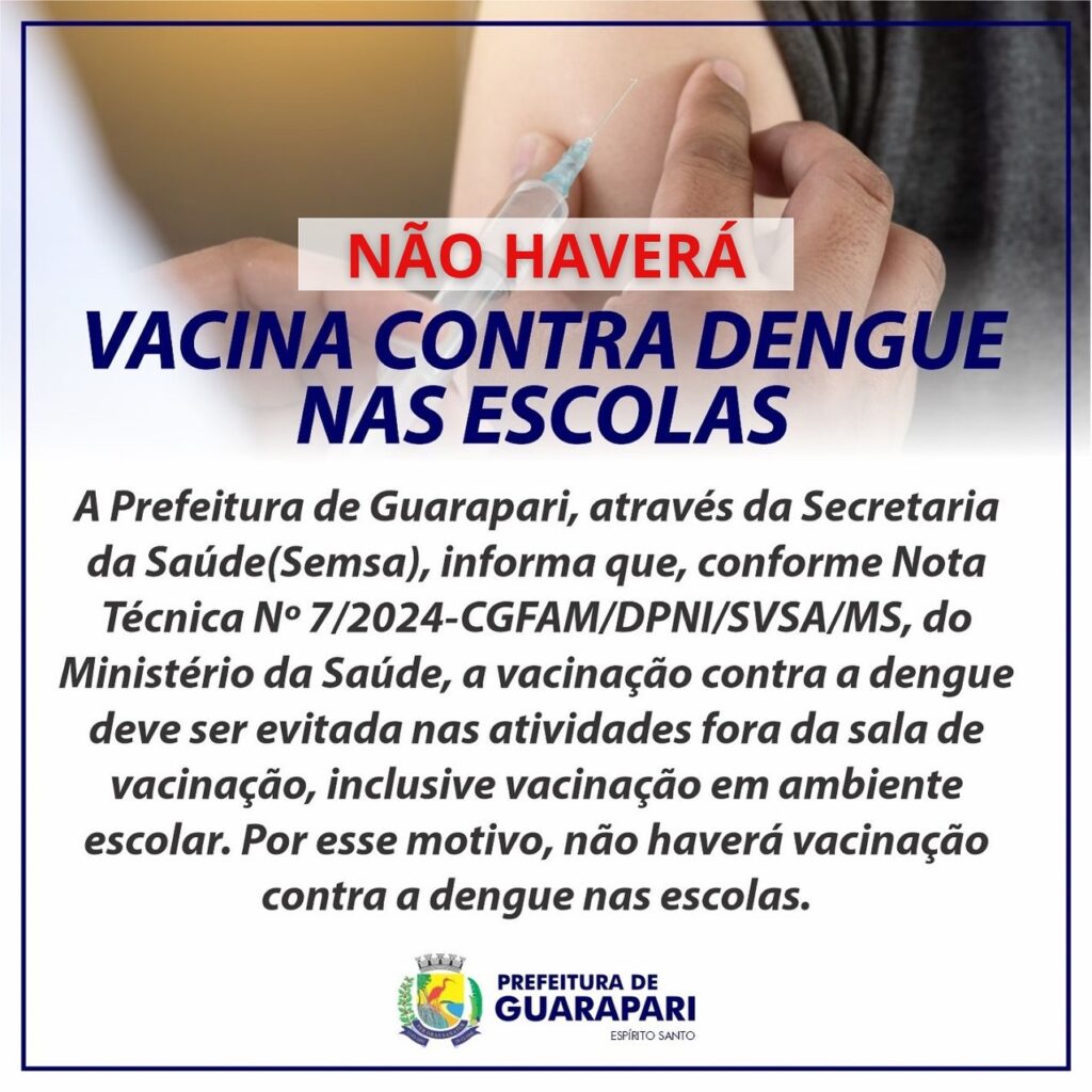Reposta 430101578 18297462988153895 8254436540386523435 njpg - Prefeitura de Guarapari cancela vacinação contra dengue em escolas; saiba o motivo