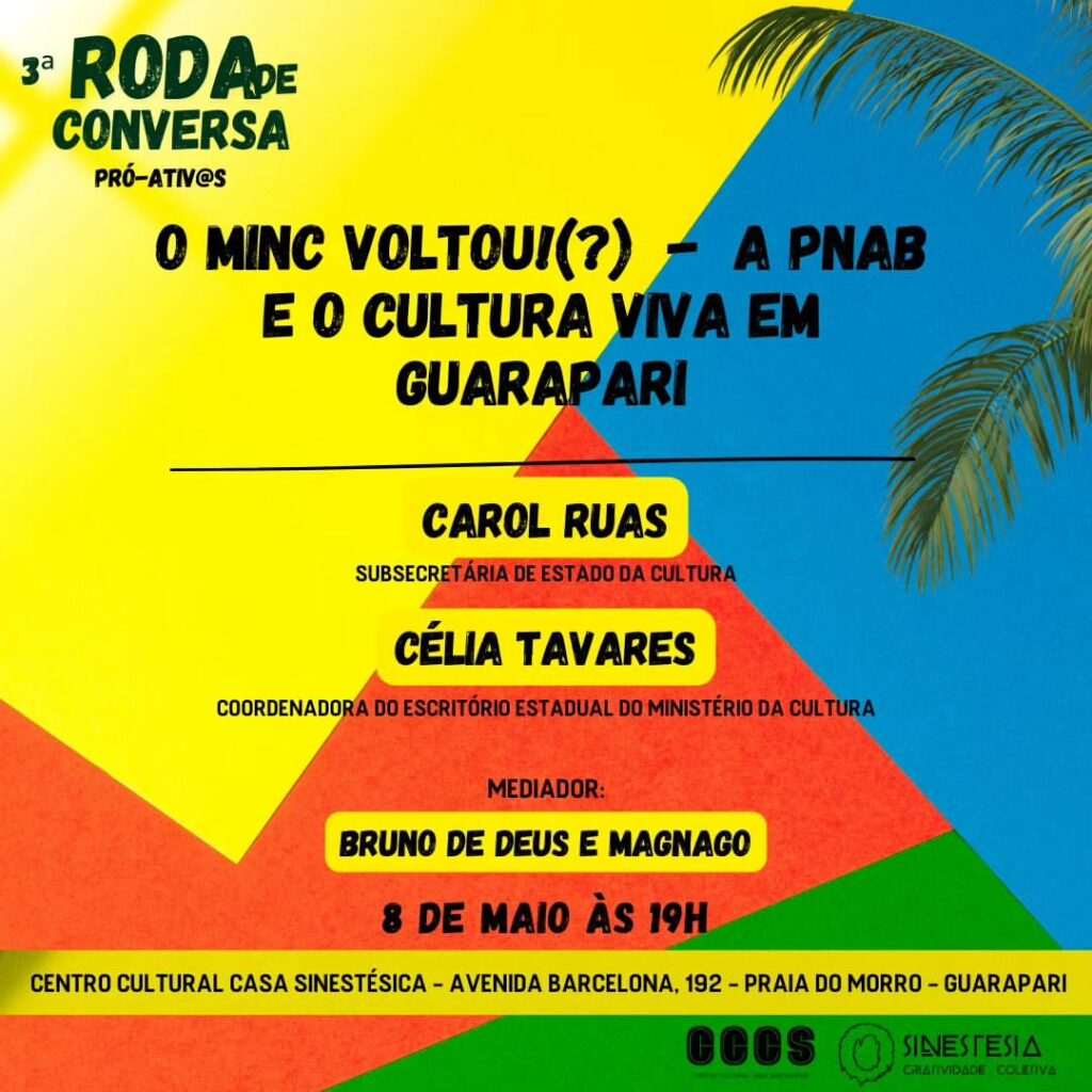 convite casa sinestescica 08mai24 - Roda de conversa: coletivo debate política de incentivo à cultura em Guarapari