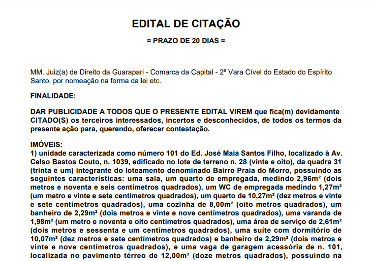 Edital de Citação processo de usucapião nº 5001329-65.2021.8.08.0021