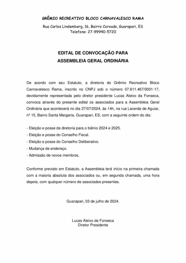 EDITAL CONVOCACAO ASSEMBLEIA 2024