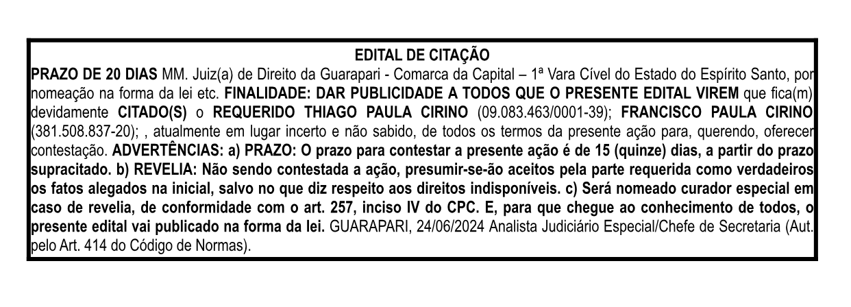 Edital de Citação de Thiago Paula Cirino