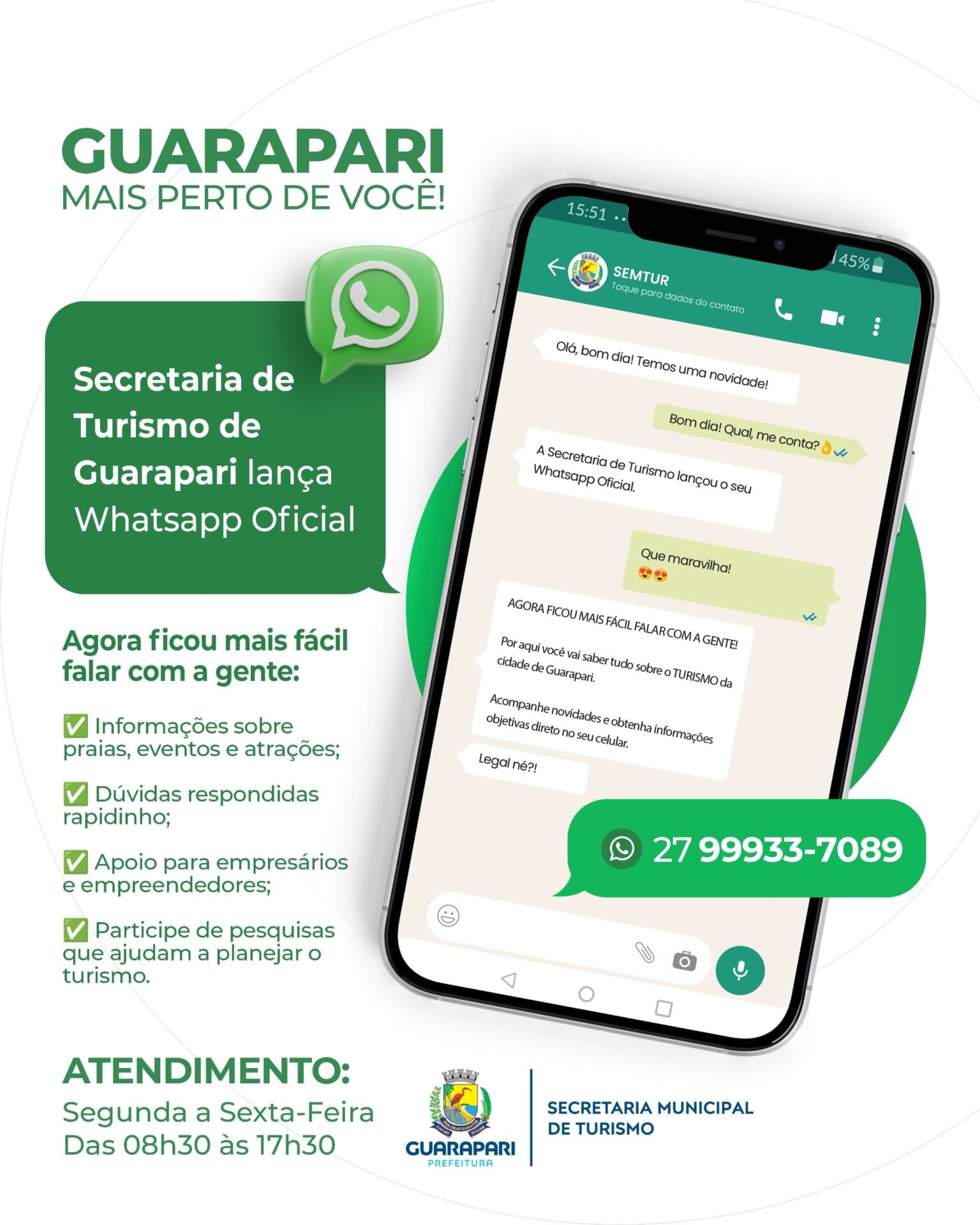 Guarapari mais perto de você: prefeitura lança canal de atendimento turístico via WhatsApp