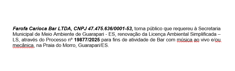Farofa Carioca – processo 19877/2025- Renovação Licença