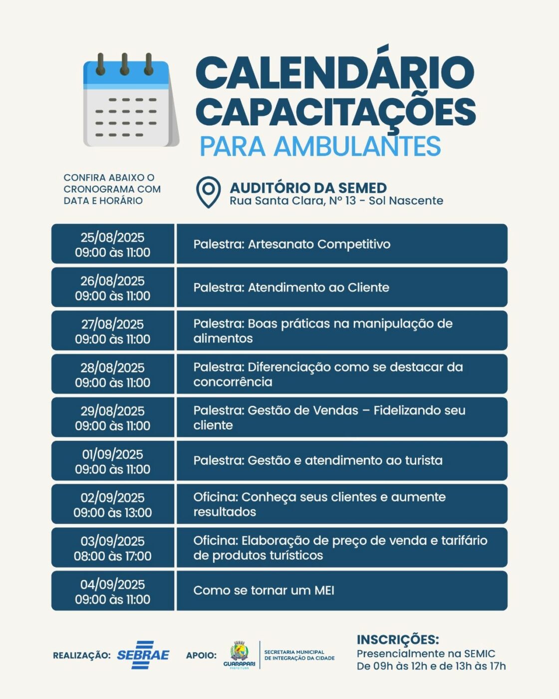 Prefeitura de Guarapari e Sebrae oferecem capacitação gratuita para ambulantes 2 cursos ambulantes