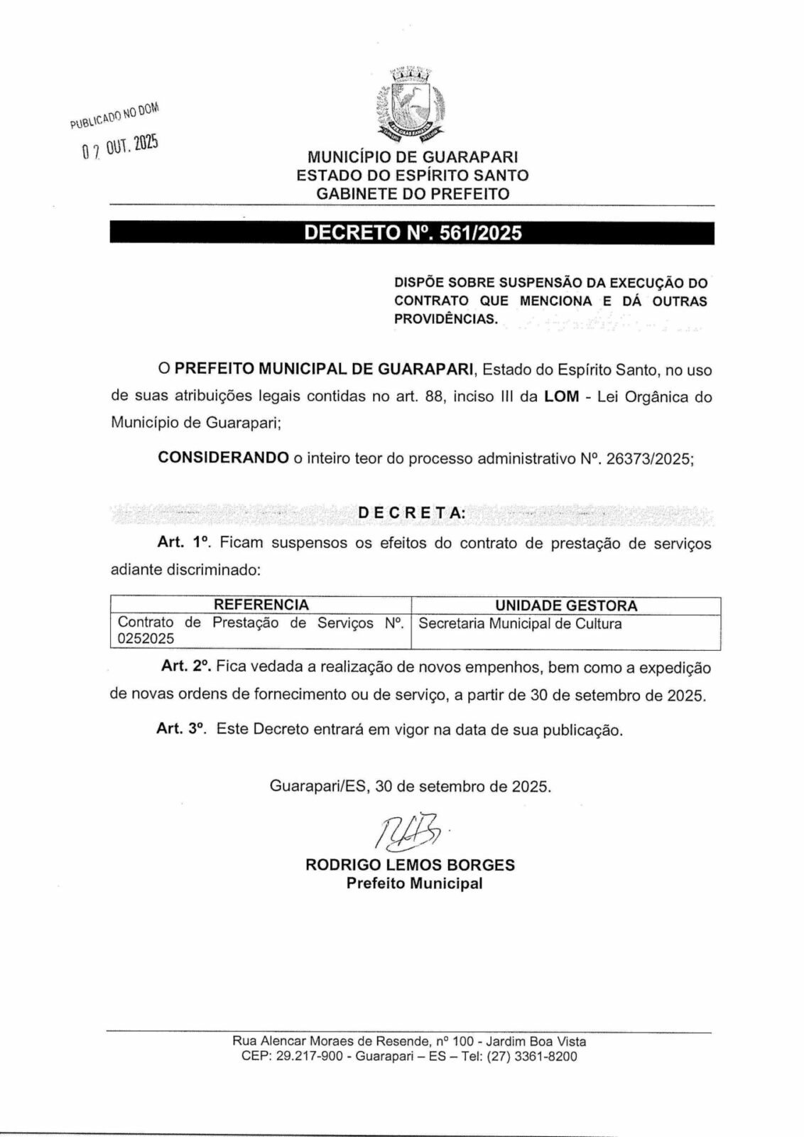 decreto 561 2025 suspenso da execuo do contrato que menciona e d outras providncias 1759420659