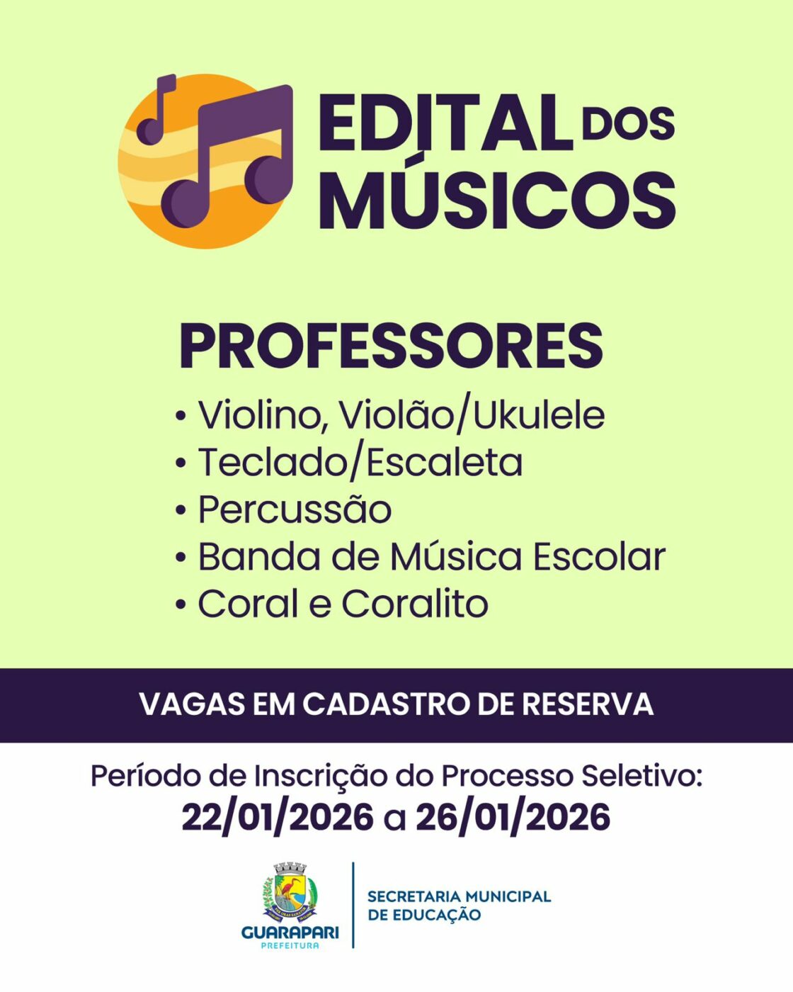 Guarapari abre processo seletivo para professores de música 2 pmg 1