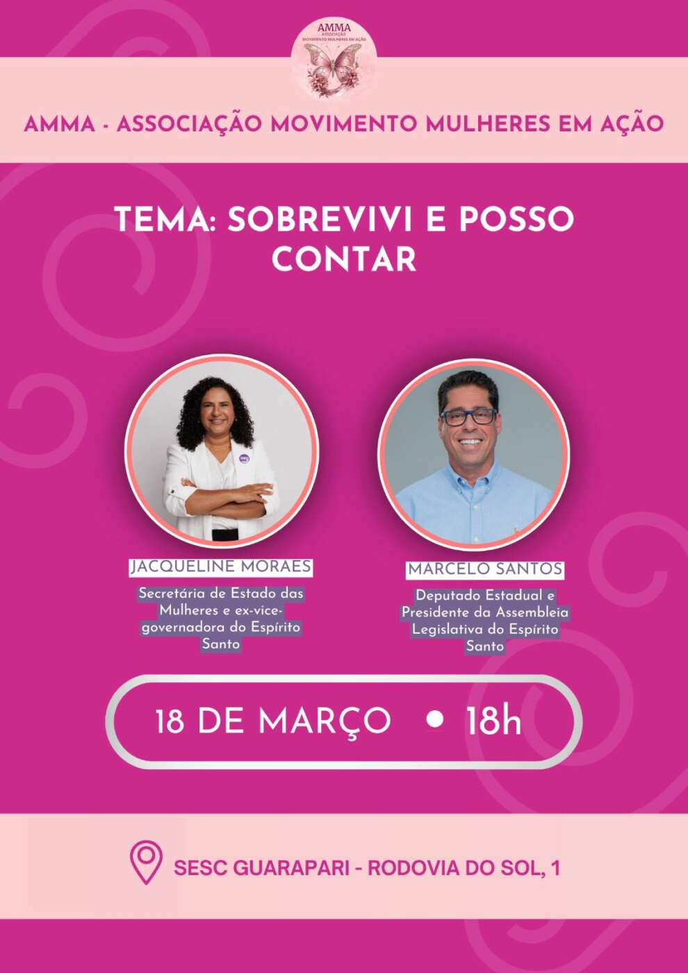 “Sobrevivi e posso contar” debate enfrentamento à violência contra a mulher em Guarapari 1 AMMA evento mulher banner 1