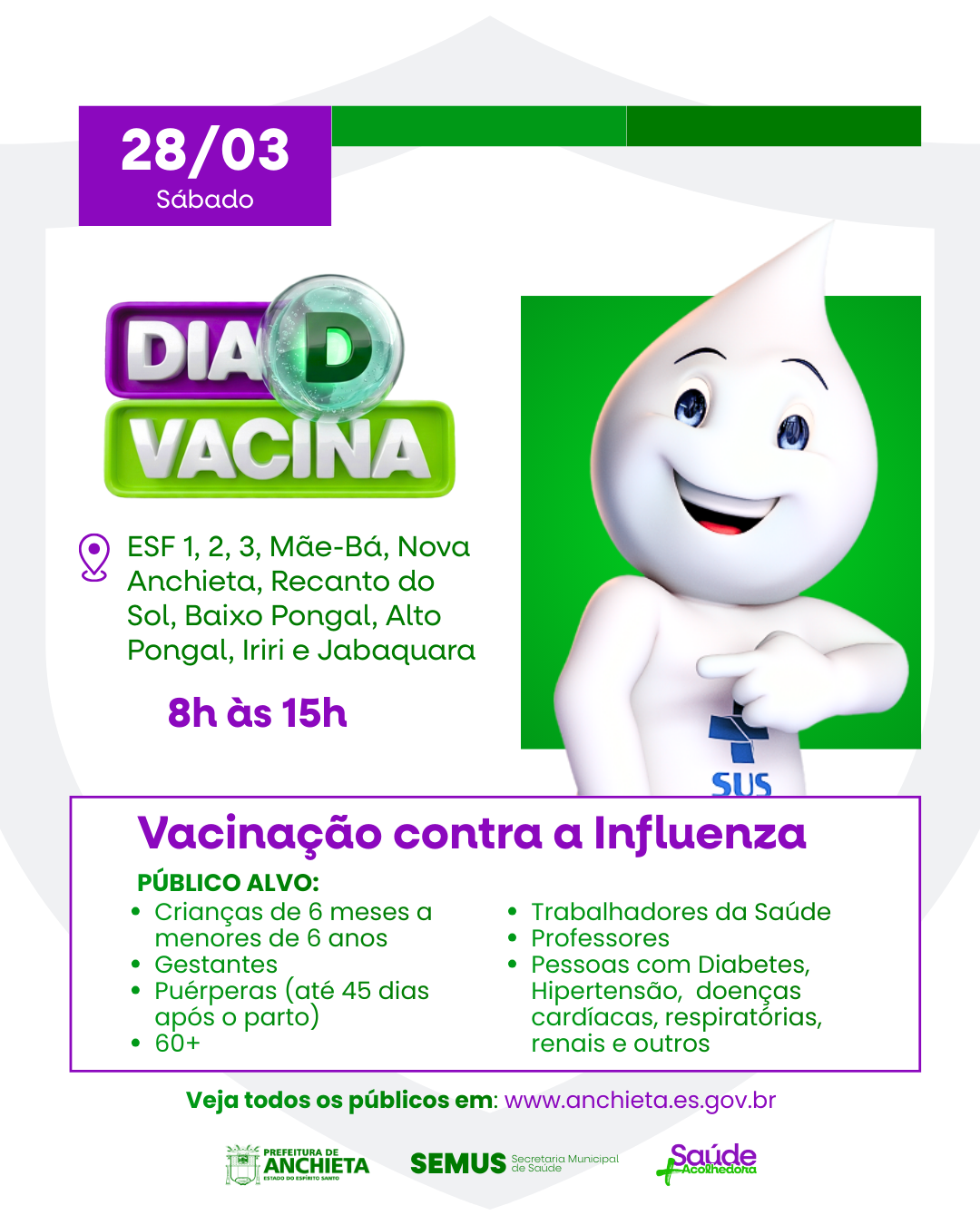 Dia D contra a Influenza em Guarapari, Anchieta e Alfredo Chaves neste sábado (28) 3 Dia D Vacinacao Influenza 2026