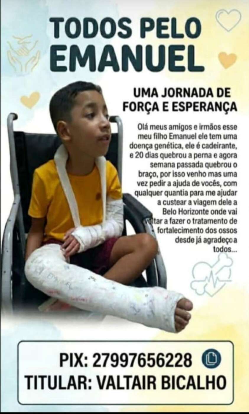 Família de Guarapari pede ajuda para tratamento de menino com doença genética 2 Emanuel
