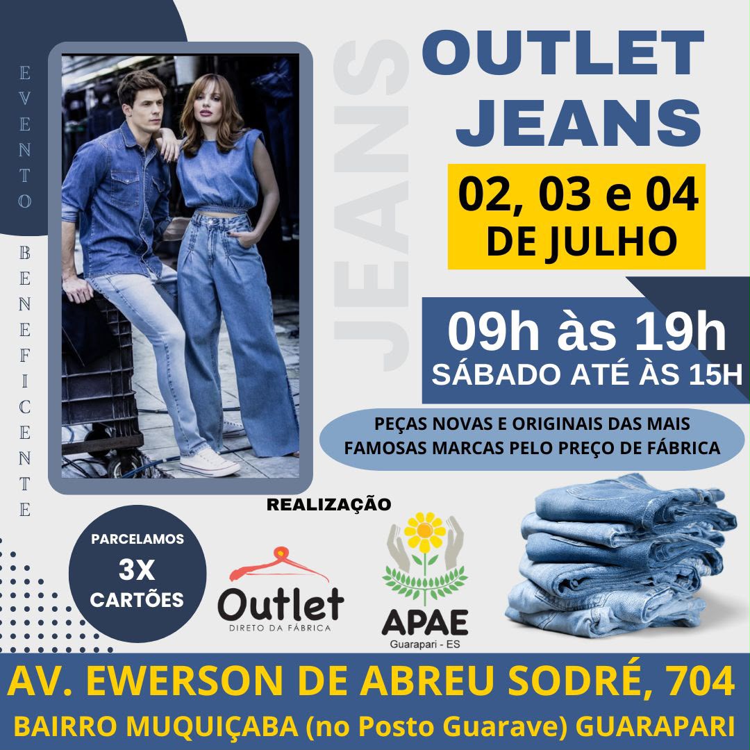 Outlet Jeans beneficente da Apae Guarapari oferece peças com preço de fábrica 2 APAE Outlet julho