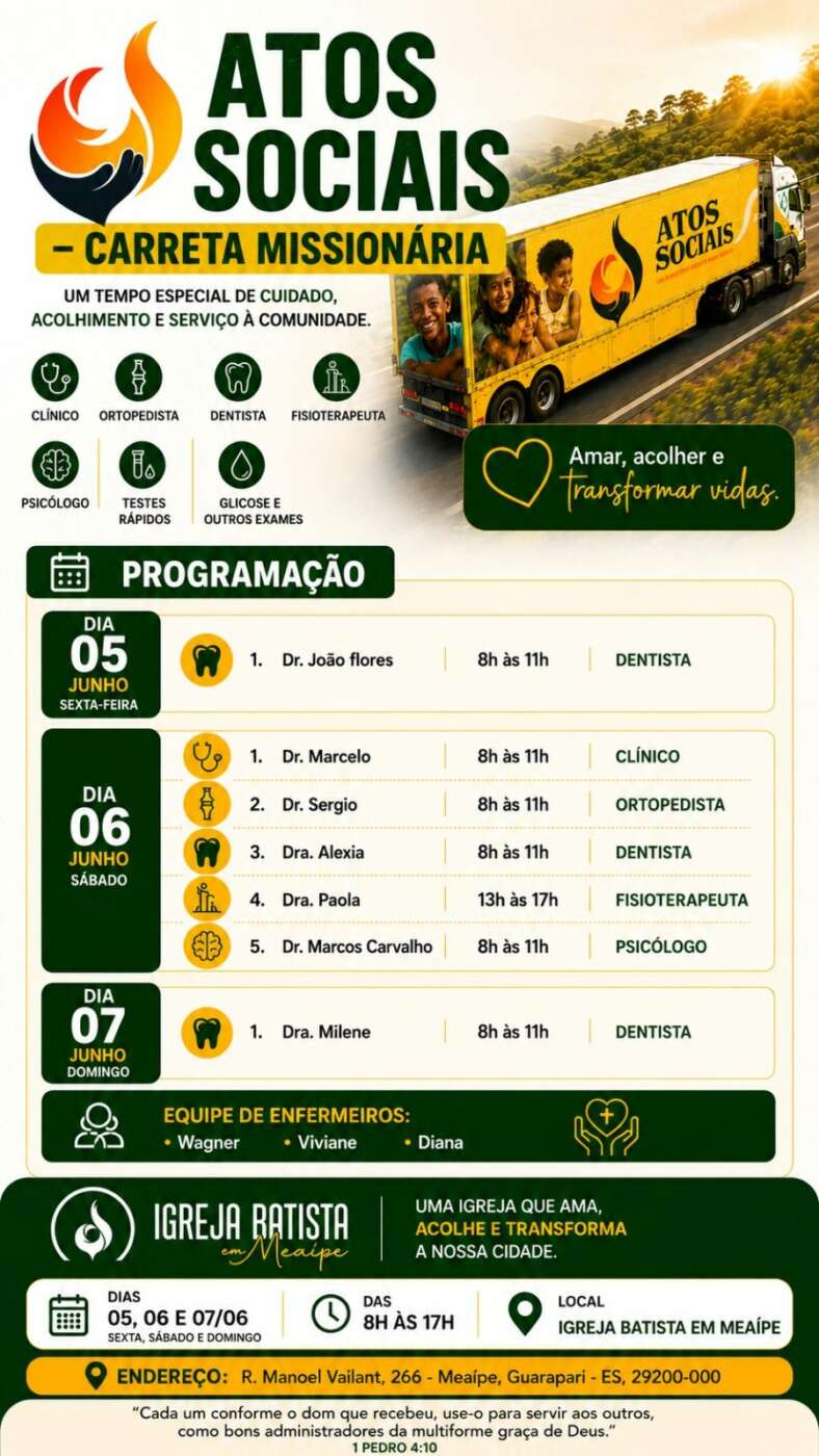 Guarapari: Igreja Batista em Meaípe promove ação social com atendimentos gratuitos de saúde 2 WhatsApp Image 2026 05 30 at 13.40.08 1