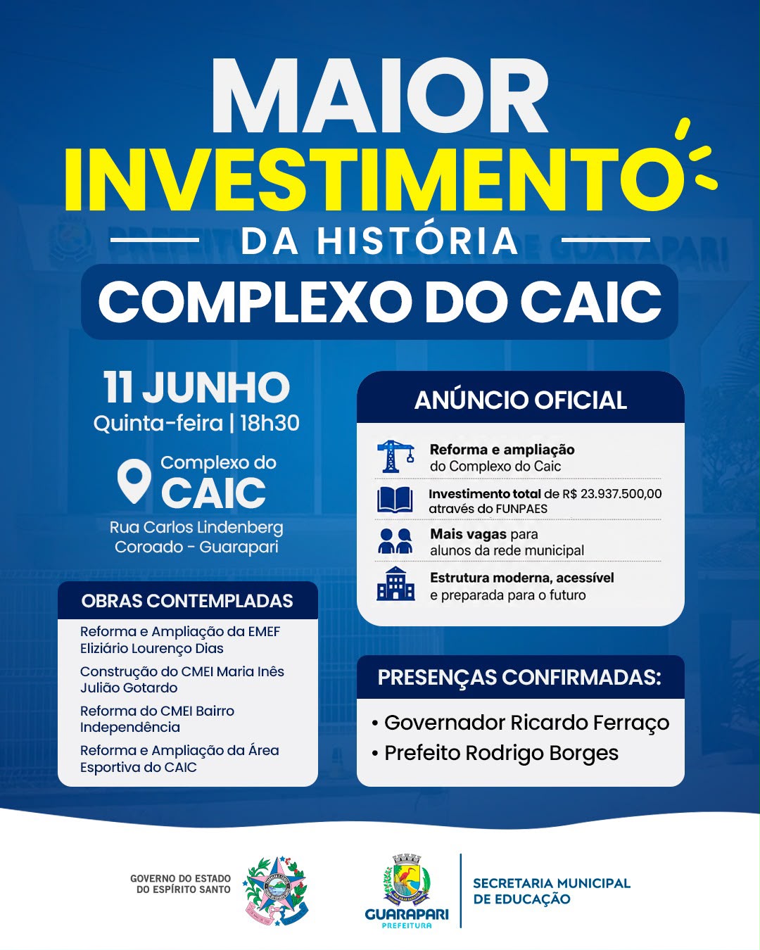 Guarapari: Complexo do Caic vai receber quase R$ 24 milhões em obras pelo Funpaes 2 WhatsApp Image 2026 06 10 at 08.54.54