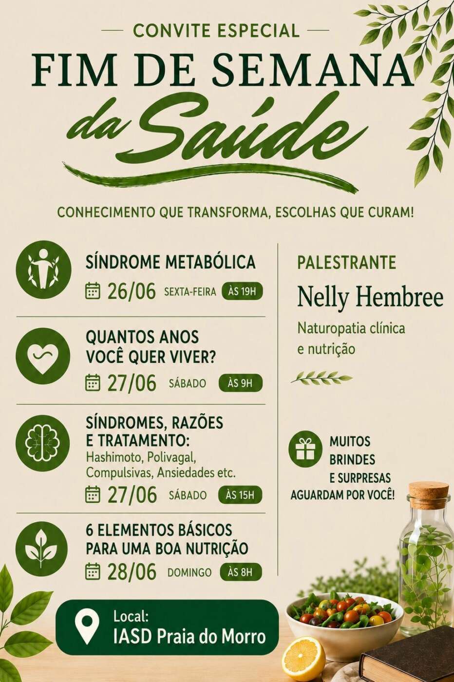 Fim de Semana da Saúde: Igreja Adventista da Praia do Morro realiza ação gratuita 2 cartaz fim de semana saude