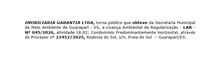 IMOBILIARIA GARANTIA LTDA LAR – Nº 045/2026, Processo nº 22452/2025