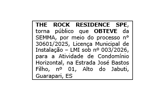 THE ROCK RESIDENCE SPE processo n° 30601/2025