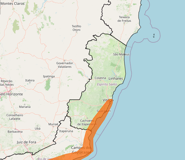 Instituto emite alertas de vendaval e ventos costeiros para Guarapari; veja a previsão 3 alerta laranja