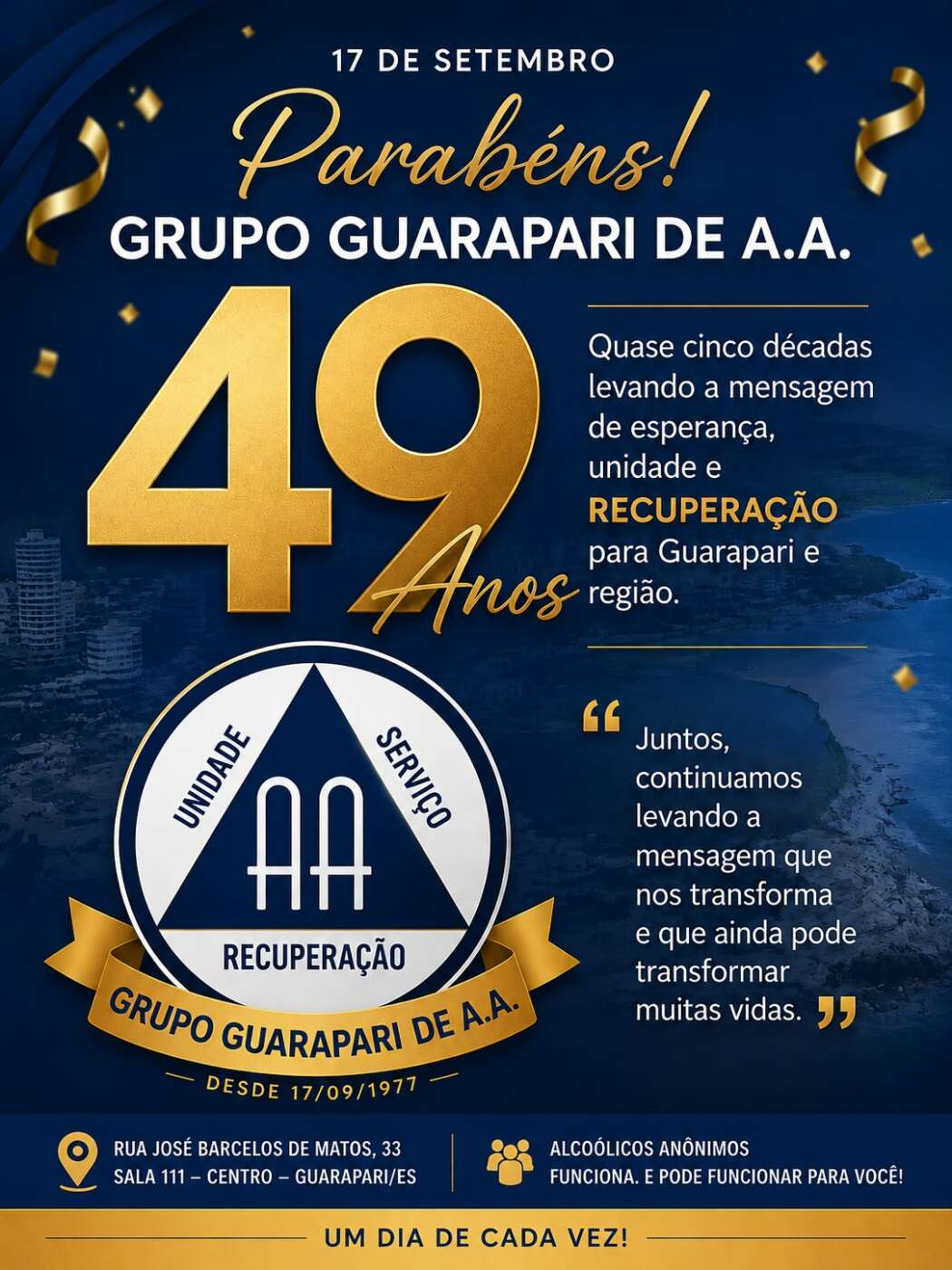 Alcoólicos Anônimos completa 49 anos de atuação em Guarapari 2 WhatsApp Image 2026 09 15 at 10.04.51
